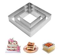 Aro para Tartas, 3 Piezas Anillos para Tartas de Acero Inoxidable, Forma de Cuadrado Moldes Reposteria Ø 10/15/20cm, Aro de Pastelería Molde de Pastel para Mousse Postre Tartas