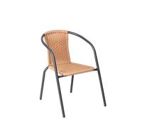 aro Silla de Jardín con Reposabrazos, Acero/Ratán Sintético, Apilable, para Exterior, Beige/Marrón Oscuro