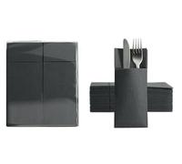 Aroba 250 servilletas de cubiertos Soft Point material suave, volumen y estructura | servilletas plegadas con ranura | 32 x 38 cm 1/8 pliegue bolsa para cubiertos | Buena calidad negro