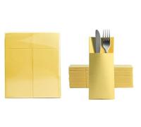 Aroba 250 Servilletas de cubiertos Soft Point Material suave, volumen y estructura | Servilletas plegadas listas para usar con ranura | 32x38 cm 1/8 bolsa de cubiertos plegada | buena calidad amarillo