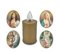 AROBA Vela LED para tumba - efecto parpadeante como una vela real, larga duración de combustión hasta 120 días, reutilizable para cementerio, vela conmemorativa - dorada, incluye selección de santos