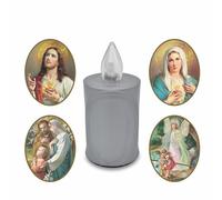 AROBA Vela LED para tumba - efecto parpadeante como una vela real, larga duración de combustión hasta 120 días, reutilizable para cementerio, vela conmemorativa - plata, incluye selección de santos