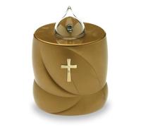 AROBA Vela LED para tumba - efecto parpadeante como una vela real, larga duración de combustión hasta 200 días, reutilizable para cementerio, vela conmemorativa - oro Santa Cruz