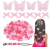 Arocooy 100 cuentas pequeñas de color rosa degradado para trenzas, pinzas de pelo de mariposa, joyería loc, cuentas acrílicas grandes, bonitos accesorios para el cabello, rastas para mujeres y niñas