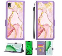 Aroepurt Funda Compatible para Alcatel 3c 2019 Funda Case Carcasa Soporte [con lámina Protectora HD de dureza 9H] [Bloqueo RFID][Purpurina Dorada + Brillante] LPT-FDL