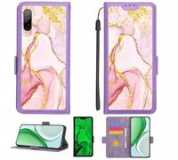 Aroepurt Funda Compatible para HTC Desire 22 Pro 5G Funda Case Carcasa Soporte [con lámina Protectora HD de dureza 9H] [Bloqueo RFID][Purpurina Dorada + Brillante] LPT-FDL