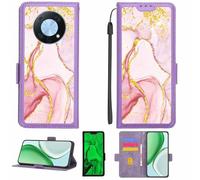 Aroepurt Funda Compatible para Huawei Nova Y90 Funda Case Carcasa Soporte [con lámina Protectora HD de dureza 9H] [Bloqueo RFID][Purpurina Dorada + Brillante] LPT-FDL