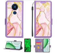 Aroepurt Funda Compatible para Nokia C5 Endi Funda Case Carcasa Soporte [con lámina Protectora HD de dureza 9H] [Bloqueo RFID][Purpurina Dorada + Brillante] LPT-FDL