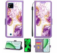 Aroepurt Funda Compatible para Realme C11 2021 Funda Case Carcasa Soporte [con lámina Protectora HD de dureza 9H] [Bloqueo RFID][Purpurina Dorada + Brillante] LPT-ZDL