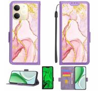 Aroepurt Funda Compatible para Realme Note 70T Funda Case Carcasa Soporte [con lámina Protectora HD de dureza 9H] [Bloqueo RFID][Purpurina Dorada + Brillante] LPT-FDL