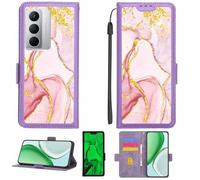 Aroepurt Funda Compatible para Realme P3x 5G Funda Case Carcasa Soporte [con lámina Protectora HD de dureza 9H] [Bloqueo RFID][Purpurina Dorada + Brillante] LPT-FDL