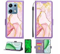 Aroepurt Funda Compatible para Redmi Note 14s Funda Case Carcasa Soporte [con lámina Protectora HD de dureza 9H] [Bloqueo RFID][Purpurina Dorada + Brillante] LPT-FDL