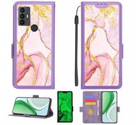 Aroepurt Funda Compatible para TCL 30SE 30 SE Funda Case Carcasa Soporte [con lámina Protectora HD de dureza 9H] [Bloqueo RFID][Purpurina Dorada + Brillante] LPT-FDL