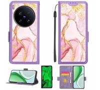 Aroepurt Funda Compatible para Vivo X200 Ultra V2454Da V2454A Funda Case Carcasa Soporte [con lámina Protectora HD de dureza 9H] [Bloqueo RFID][Purpurina Dorada + Brillante] LPT-FDL