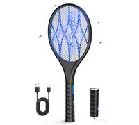 AROEVE Raqueta Mosquitos Electrica, 4000V Raqueta Matamoscas Electrica, Carga USB, Luz LED, Linterna Desmontable, Protección de 3 Capas, Doble Interruptor, Hogar, Jardín, Negro