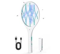 AROEVE Raqueta Mosquitos Electrica, 4000V Raqueta Matamoscas Electrica, Carga USB, Luz LED, Linterna Desmontable, Protección de 3 Capas, Doble Interruptor, Hogar, Jardín, Blanco