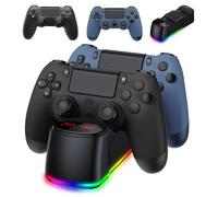 AROEVEIB Paquete de 2 controladores con base de carga para controlador de juegos inalámbrico PS4, con estación de carga LED, 2 cables USB