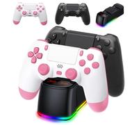 AROEVEIB Paquete de 2 controladores con base de carga para controlador de juegos inalámbrico PS4, con estación de carga LED, 2 cables USB