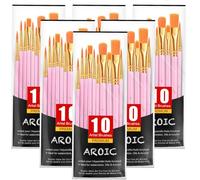 AROIC Pinceles de pintura acrílica, 6 paquetes/60 piezas de nailon para todo propósito, pintura al óleo, acuarela, artista, kits profesionales (rosa)