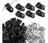 Aroidful 100pcs 3/8 inch 10,4 mm Negro Abrazaderas de Nylon Tipo R, Abrazaderas de Cable con 100 tornillos para la gestión del cableado