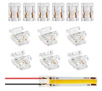 Aroidful Conector de 2 polos, 10 mm, mini tira LED, SMD, COB, 12 unidades | Conector transparente reutilizable sin soldadura hasta 36 V 5 A para tiras de luz LED monocromáticas de 10 mm