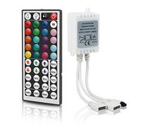 Aroidful Controlador de Tira de LED RGB DC 12V-24V, Controlador RGB de 4 Pines y 2 Puertos con Receptor de Control Remoto IR Inalámbrico de 44 Teclas para Tira de LED RGB 5050 3528, Doble Salida