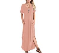 Arolina Vestido largo de manga larga con hombros descubiertos para mujer, estampado floral, bolsillos, Rosa, S