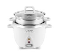 Aroma Housewares - Olla arrocera y vaporera de alimentos de acero inoxidable seleccionado, 6 tazas (rendimiento cocido) / 1.2 cuartos de galón, color blanco