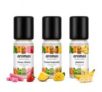 Aromas Alimentarios Concentrados Pack 3 x 10 ml Fresa Chicle + Frutas Tropicales + Plátano | Esencias para Reposteria, Bebidas, Postres y Cocina