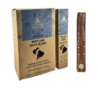 Aromasenses - 12 Cajetillas Incienso Aroma Nature Salvia Blanca - 100% Natural - Hecho a Mano - 1 Hora de Duración por Varilla - Relajación Meditación Yoga + 1 Tablilla Aromasenses (12, Salvia Blanca)