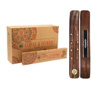 Aromasenses - 12 Cajetillas Incienso Goloka Organic Copal y Mirra - Incienso Natural 100% Masala - Relajación - Meditación - Yoga + 1 Tablilla Aromasenses (12, Copal y Mirra)