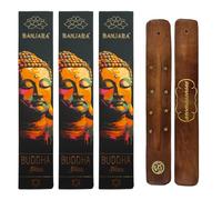 Aromasenses | 3 Cajetillas de Incienso Banjara Buddha Placer + 1 Tablilla Aromasenses | 100% Hecho a Mano | 15 gr x 3 Cajetillas = 45 gr | Armonía | Purificación | Limpieza Espiritual