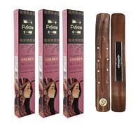 Aromasenses | 3 Cajetillas de Incienso Golden Fusion Palo Santo y Romero 15 Gramos + 1 Tablilla Aromasenses | Incienso Etnico 100% Natural | Limpiador de Energias