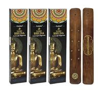 Aromasenses | 3 Cajetillas de Incienso Goloka The Buda + 1 Tablilla Aromasenses - Natural | 15 gr x 3 cajetillas = 45 gr | Relajación | Meditación | Limpieza Energética