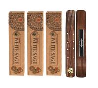 Aromasenses | 3 Cajetillas Incienso Goloka Organic Salvia Blanca + 1 Tablilla Aromasenses | Incienso Natural 100% Masala | Relajación | Meditación | Yoga