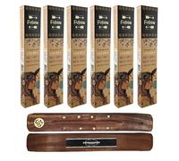 Aromasenses | 6 Cajetillas de Incienso Golden Fusion 15 Gramos Palo Santo y Salvia Blanca + 1 Tablilla Aromasenses | Incienso Etnico 100% Natural | Limpiador de Energias