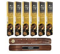 Aromasenses | 6 Cajetillas de Incienso Golden Fusion Palo Santo y Vainilla 15 Gramos + 1 Tablilla Aromasenses | Incienso Etnico 100% Natural | Limpiador de Energias