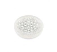 AROMASENSES | Cuenco de Selenita Natural Flor de la Vida Clásico Grabado | Cuenco para Minerales, Joyas y Cristales | Decoración Espiritual, Reiki y Geometría Sagrada