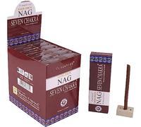 Aromasenses | Incienso Masala Dhoops Sticks Golden Nag 7 Chakras Vijayshree | 12 Cajetillas de 10 Dhoops Cada una | Incluye Soporte Quemador | Relajación | Meditación | Yoga