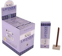 Aromasenses | Incienso Masala Dhoops Sticks Golden Nag Lavanda Vijayshree | 12 Cajetillas de 10 Dhoops Cada una | Incluye Soporte Quemador | Yoga | Meditación | Relajación
