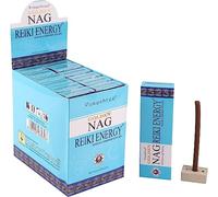 Aromasenses.- Incienso Masala Dhoops Sticks Golden Nag Reiki Energy Vijayshree - 12 Cajetillas de 10 Dhoops Cada una | Incluye Soporte Quemador. (Reiki Energy)