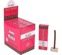 Aromasenses | Incienso Masala Dhoops Sticks Golden Nag Rosa Roja Vijayshree | 12 Cajetillas de 10 Dhoops Cada una | Incluye Soporte Quemador | Meditación | Yoga | Relajación