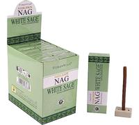 Aromasenses | Incienso Masala Dhoops Sticks Golden Nag Salvia Blanca Vijayshree | 12 Cajetillas de 10 Dhoops Cada una | Incluye Soporte Quemador | Yoga | Relajación | Meditación