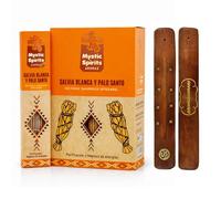 Aromasenses | Incienso Salvia Blanca Palo Santo Natural Hecho a Mano Mystic Spirits | Caja Completa con 12 Cajetillas de 8 Varillas Cada una + 1 Tablilla Aromasenses