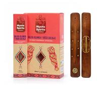 Aromasenses | Incienso Salvia Blanca Rosa Natural Hecho a Mano Mystic Spirits | Caja Completa con 12 Cajetillas de 8 Varillas Cada una + 1 Tablilla Aromasenses