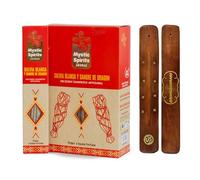 Aromasenses | Incienso Salvia Blanca Sangre de Dragon Natural Hecho a Mano Mystic Spirits | Caja Completa con 12 Cajetillas de 8 Varillas Cada una + 1 Tablilla Aromasenses