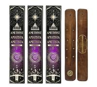 Aromasenses | Pack 3 Inciensos Amatista + 1 Tablilla Aromasenses | Minerales Esotéricos 3 x 20 gr = 60 Gramos de Incienso + 1 Cajita con Minerales Amatista | Energia | Purificación Limpieza Espiritual