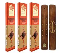 AROMASENSES | Pack 3 Inciensos Mystic Spirits Palo Santo con Canela | 3 Cajetillas de 8 Varillas + 1 Tablilla de Madera | Sahumerio Artesanal | Esotérico | Purificación