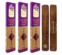 AROMASENSES | Pack 3 Inciensos Mystic Spirits Palo Santo con Lavanda | 3 Cajetillas de 8 Varillas + 1 Tablilla de Madera | Sahumerio Artesanal | Esotérico | Purificación