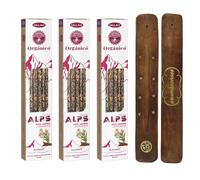 Aromasenses | Pack 3 Inciensos Ullas Alps Jazmin de Roca | Incineso 100% Natural y Ecológico | Aromaterapia con Hierbas Alpinas | Incienso Orgánico + 1 Tablilla de Madera